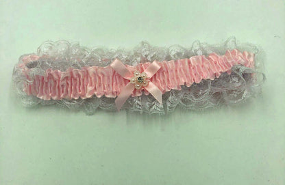 Satin Leg Garter One Size Baby Pink With White Lace
