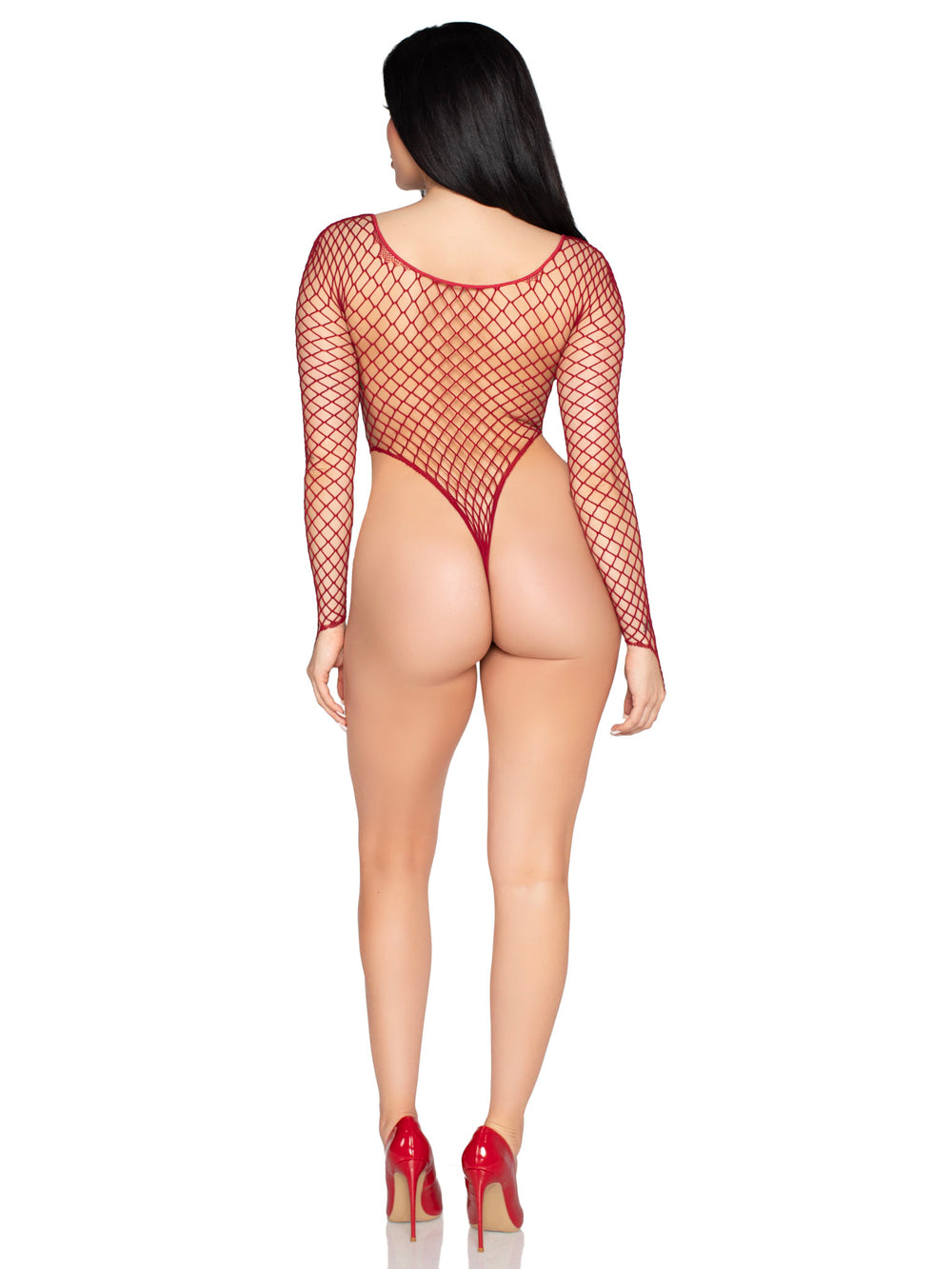 USA Only - High-Cut Industrial Net Bodysuit - Burgundy (OS)