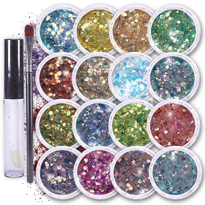 16 pack + 1 glitter glue Chunky Cosmetic Holographic Glitter