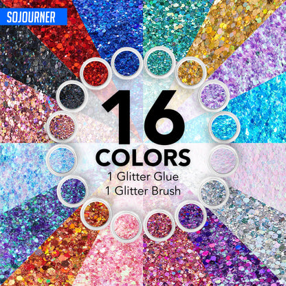 16 pack + 1 glitter glue Chunky Cosmetic Holographic Glitter