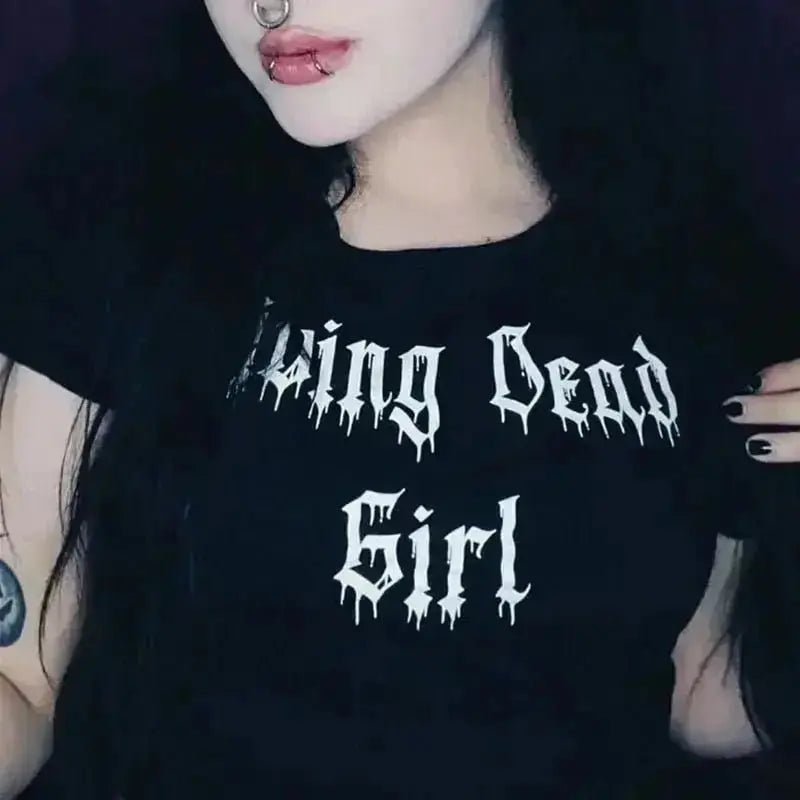 'Living Dead Girl' Gothic Graphic Crop Top Puppy's Aesthetics