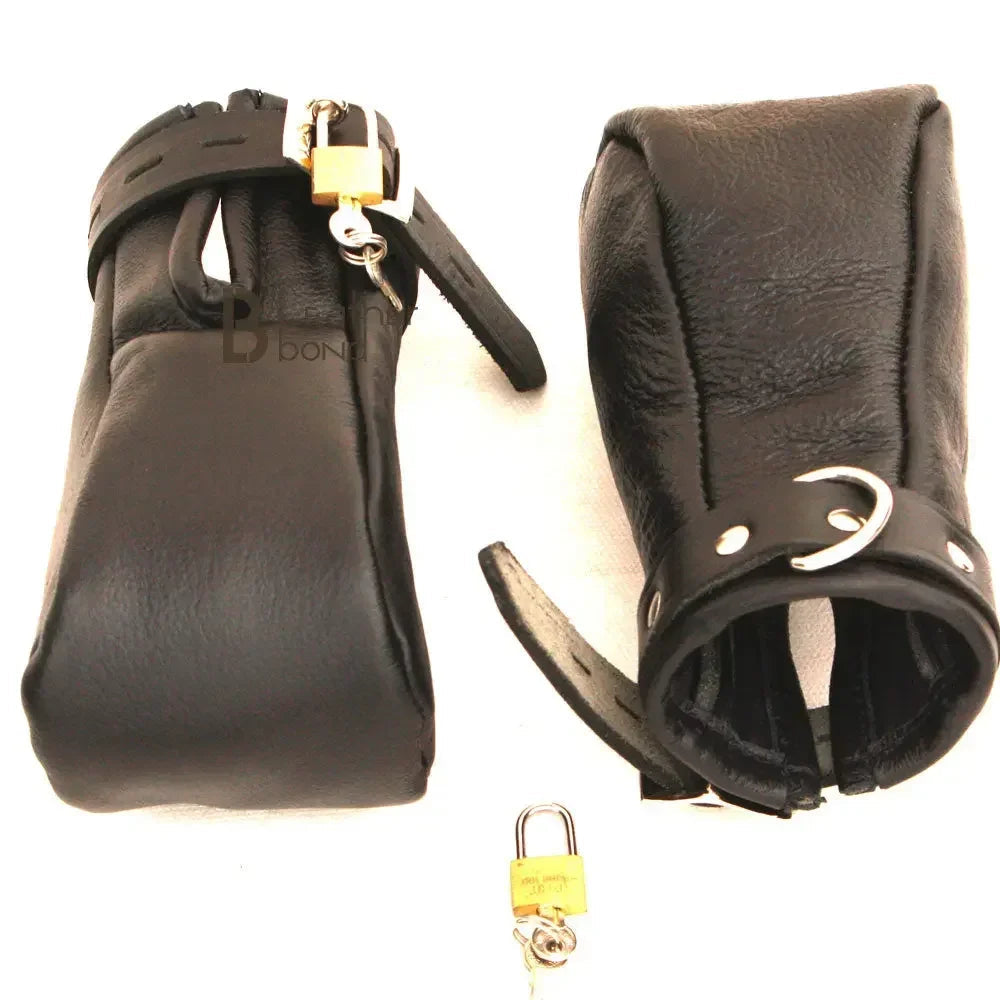 Real Cowhide Leather Fist Mitts Lockable Paw Gloves