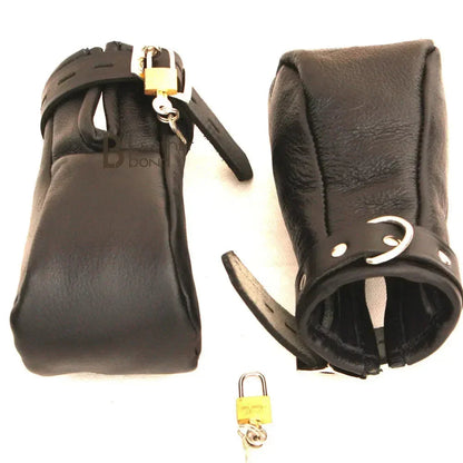 Real Cowhide Leather Fist Mitts Lockable Paw Gloves