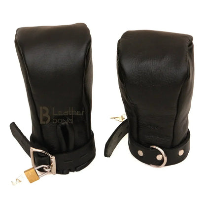 Real Cowhide Leather Fist Mitts Lockable Paw Gloves