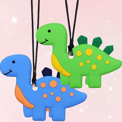 2Pcs Silicone Dinosaur Chew Teether Necklace