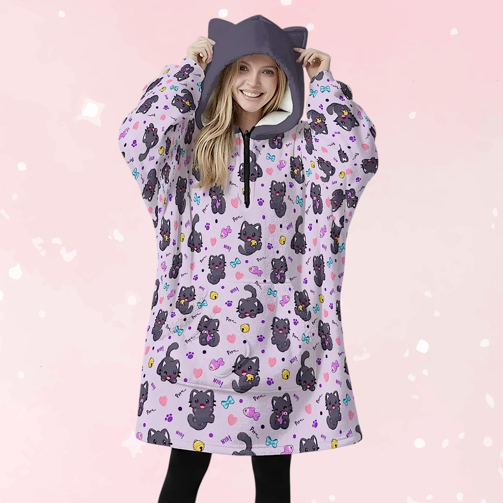 Purrfect Cozy Ear Fleece Hoodie Blanket