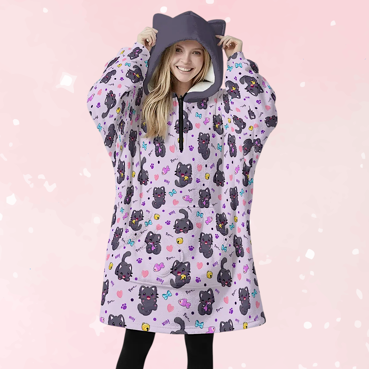 Purrfect Cozy Ear Fleece Hoodie Blanket