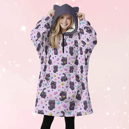Purrfect Cozy Ear Fleece Hoodie Blanket - Puppy's Aesthetics