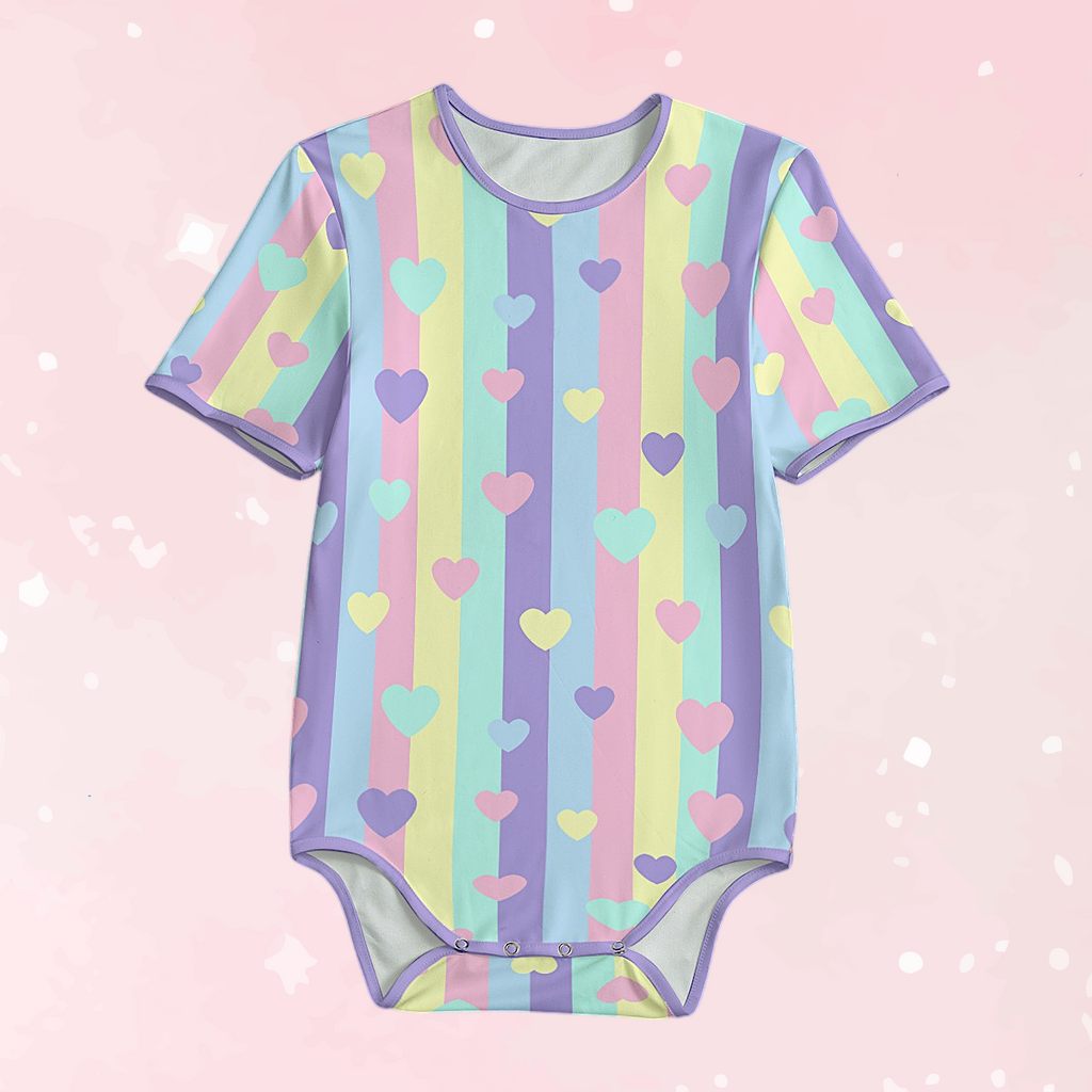 Pastel Stripes & Hearts Adult CuddleSuit