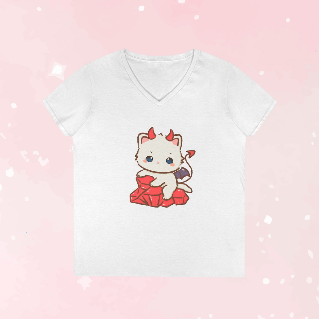 Lil Devil Cat V-Neck Play Tee - Puppy's Aesthetics