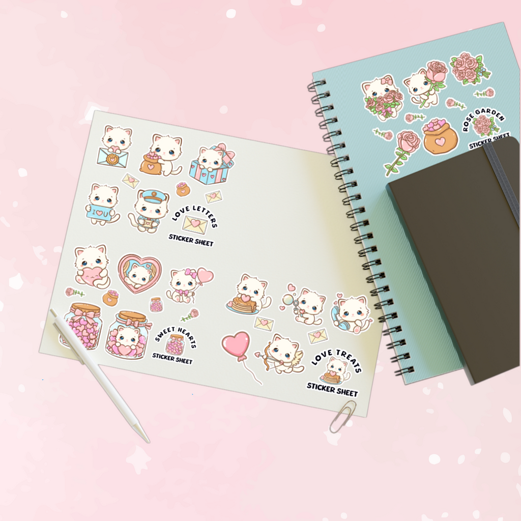 Kawaii Love & Treats Sticker Sheet - Puppy's Aesthetics
