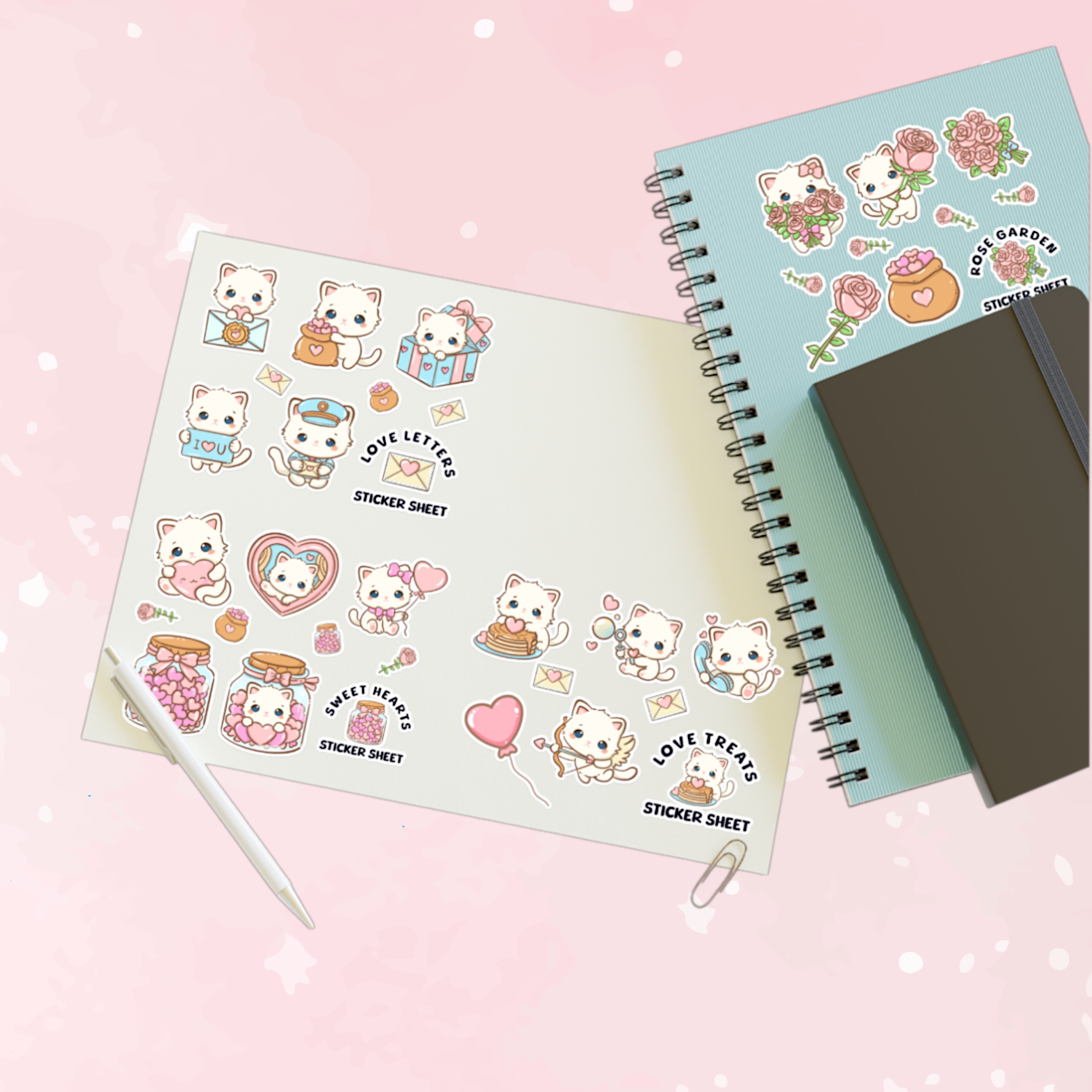 Kawaii Love & Treats Sticker Sheet - Puppy's Aesthetics