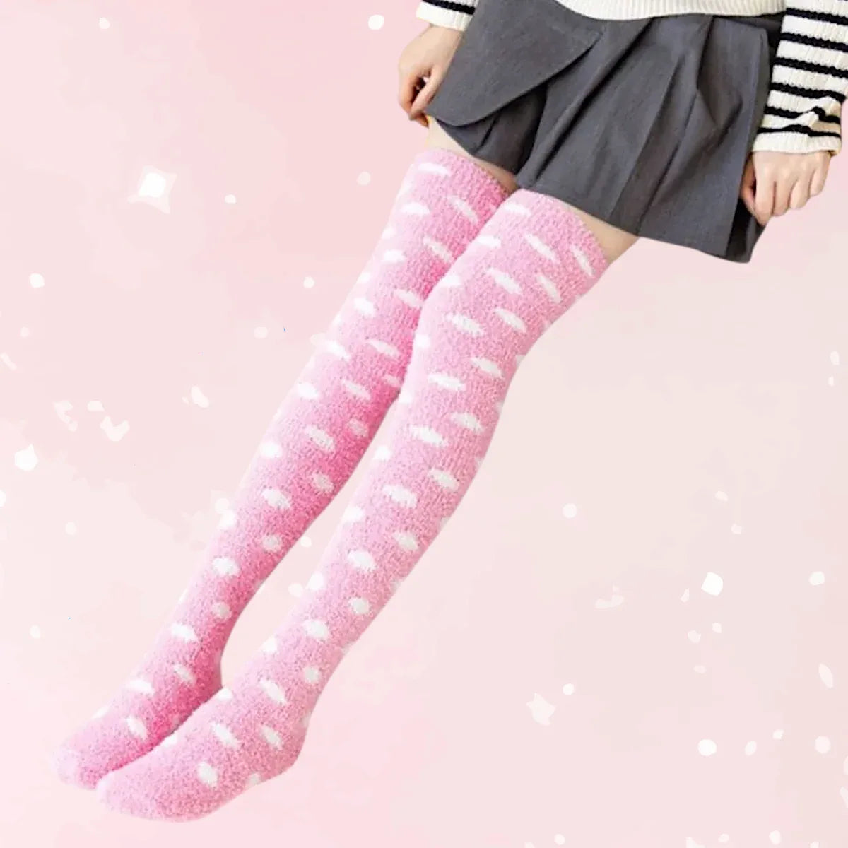 Coral Velvet Striped Thigh-High Socks (Colors) - Puppy's Aesthetics