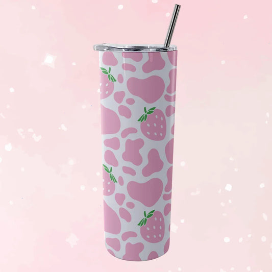 Strawberry Moo Glitter Tumbler 20 oz - Puppy's Aesthetics