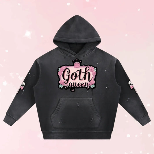 Goth Queen Frayed Fleece Hoodie - Puppy's Aesthetics