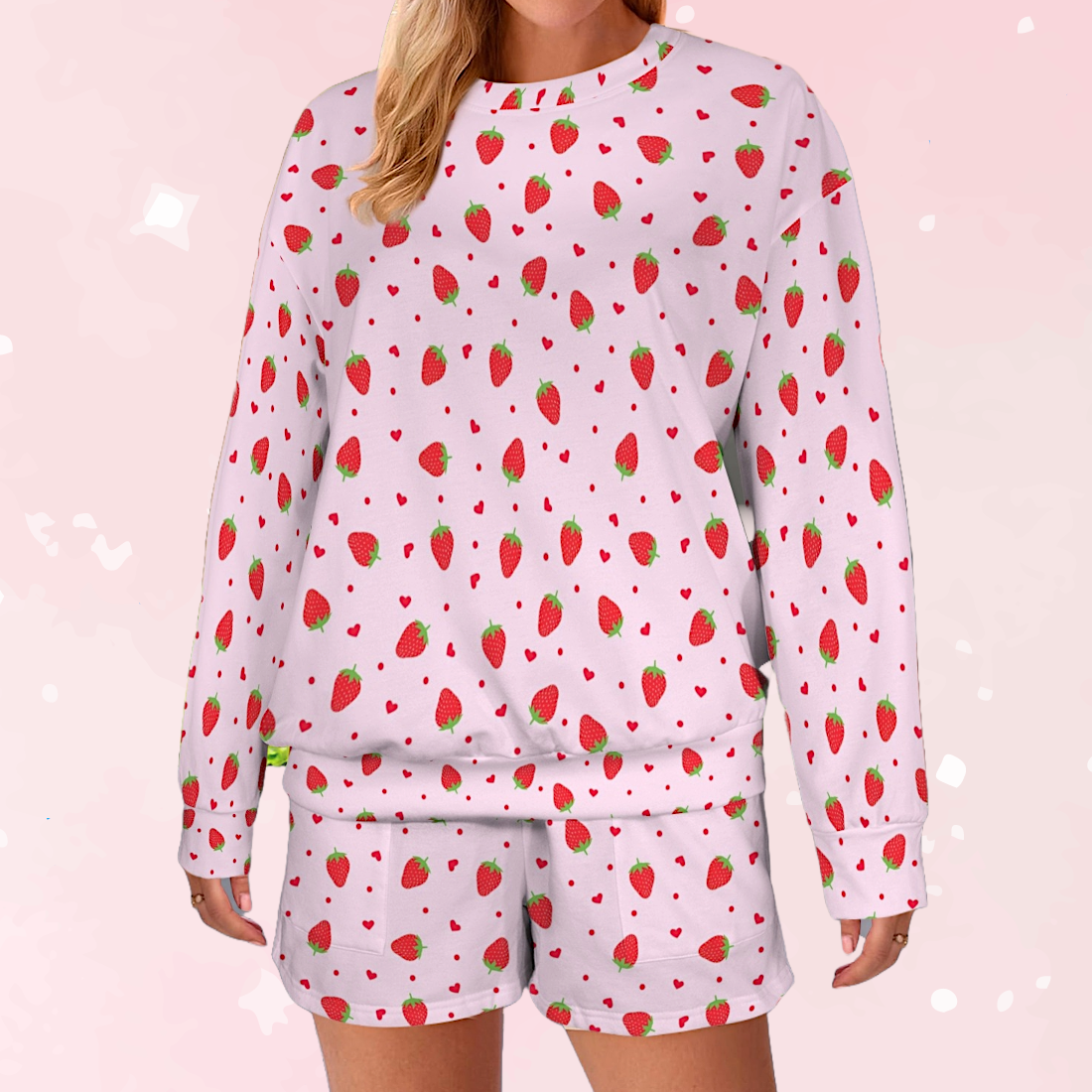 Strawberry Fleece Sweatshirt & Shorts Set