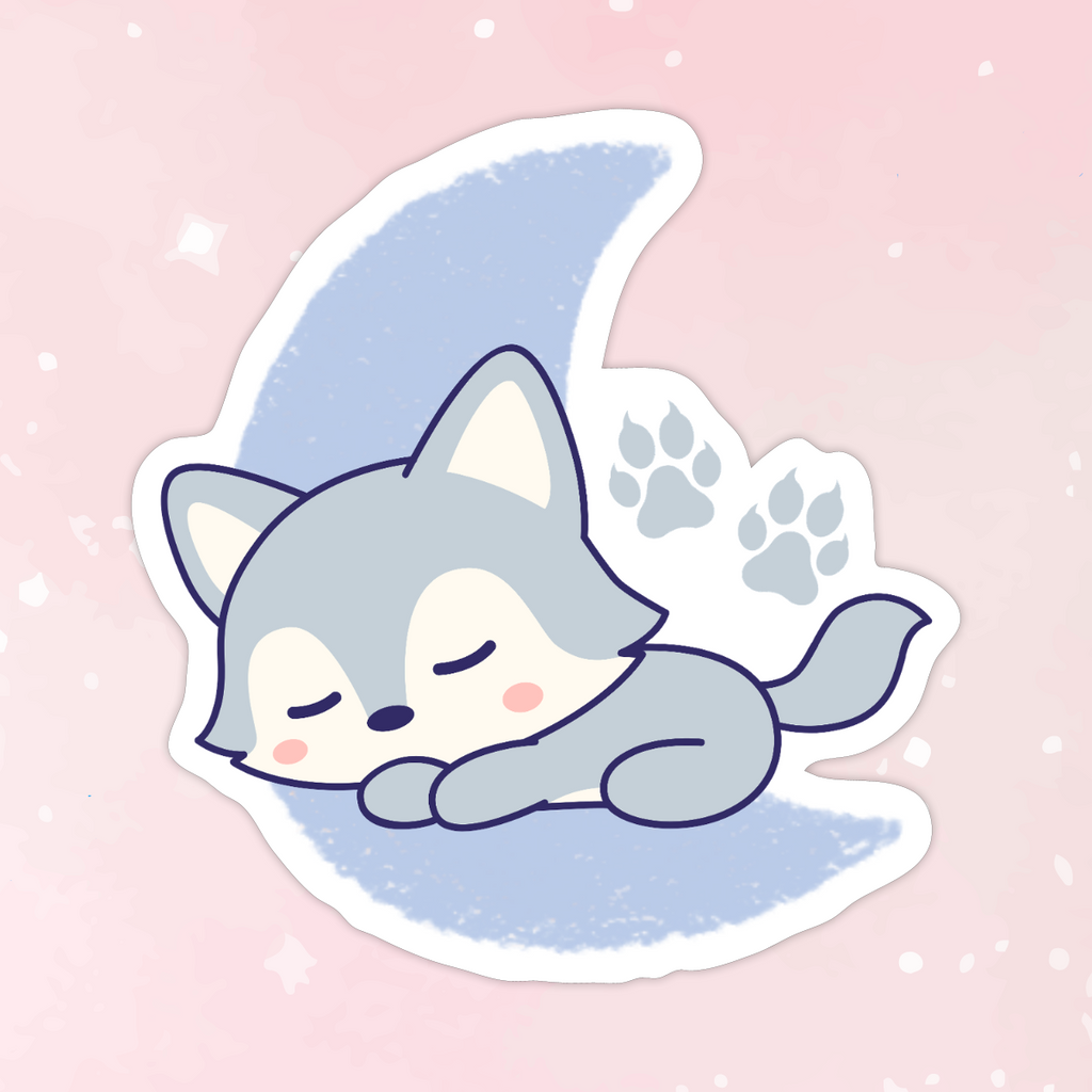 Sleepy Lil Wolf Moon Vinyl Sticker