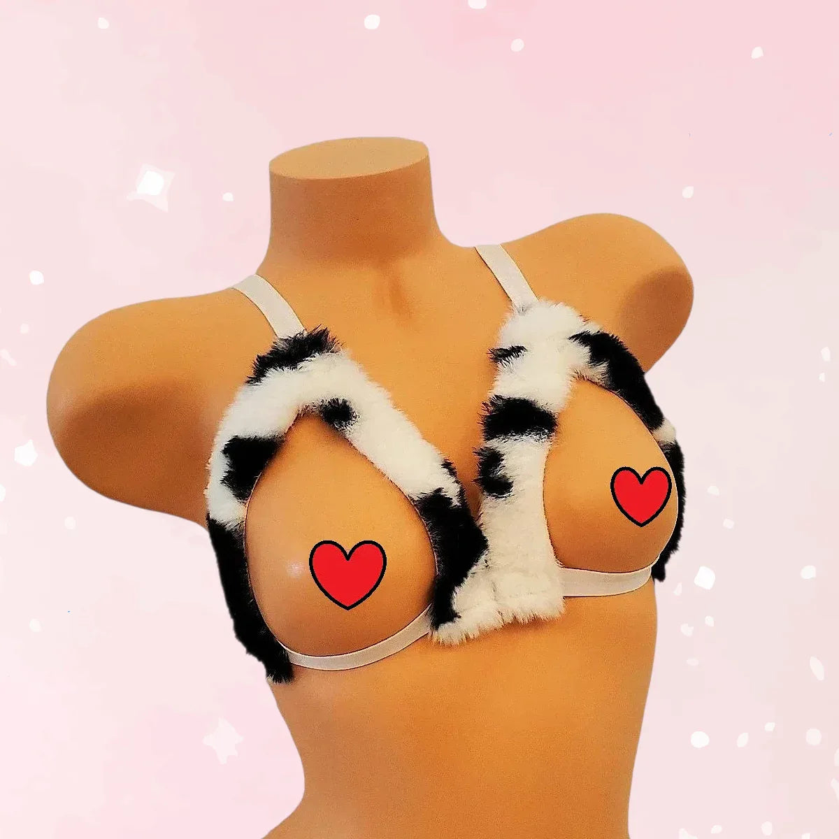 Cow Print Fur Lingere Bra - Puppy's Aesthetics