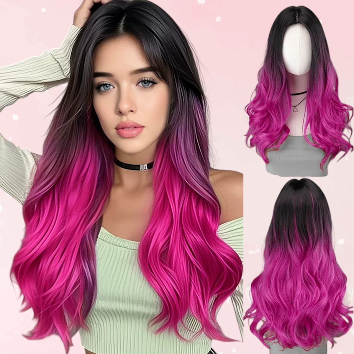 Gradient Pink-Purple Long Curly Wig