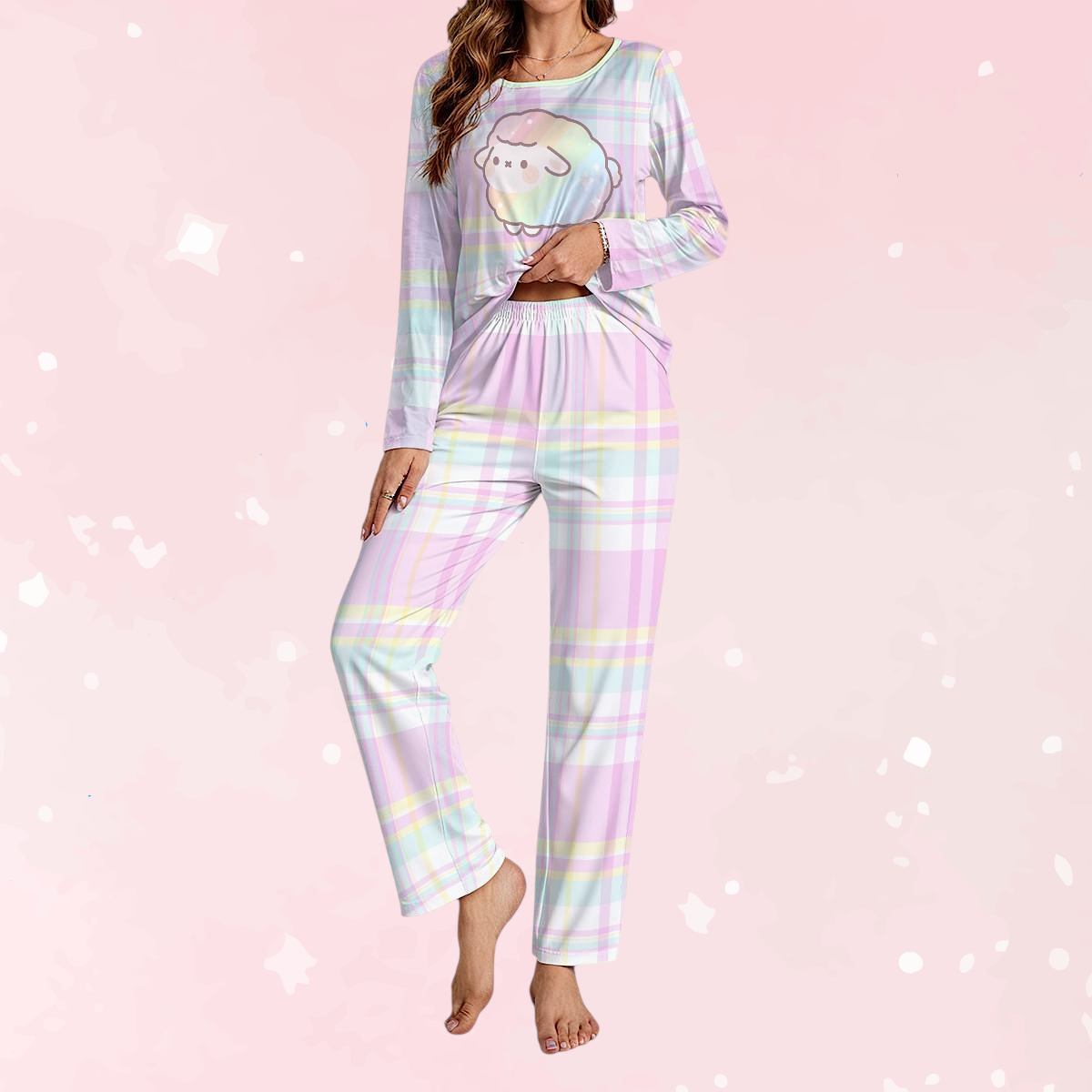 Pastel Plaid Sheep Cozy Lounge Set