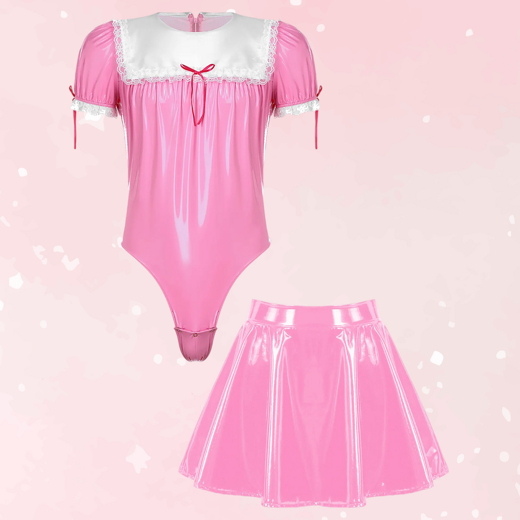 Pink Patent Sissy Maid Suit with Flared Skirt