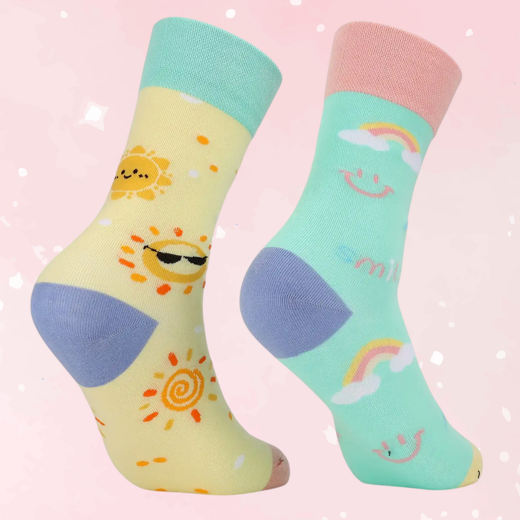 Smiley Rainbow Sky Mid-Calf Socks