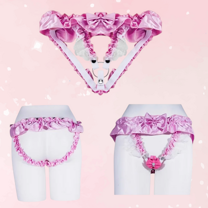 Pink Sissy Chastity Cage Ruffle Panties