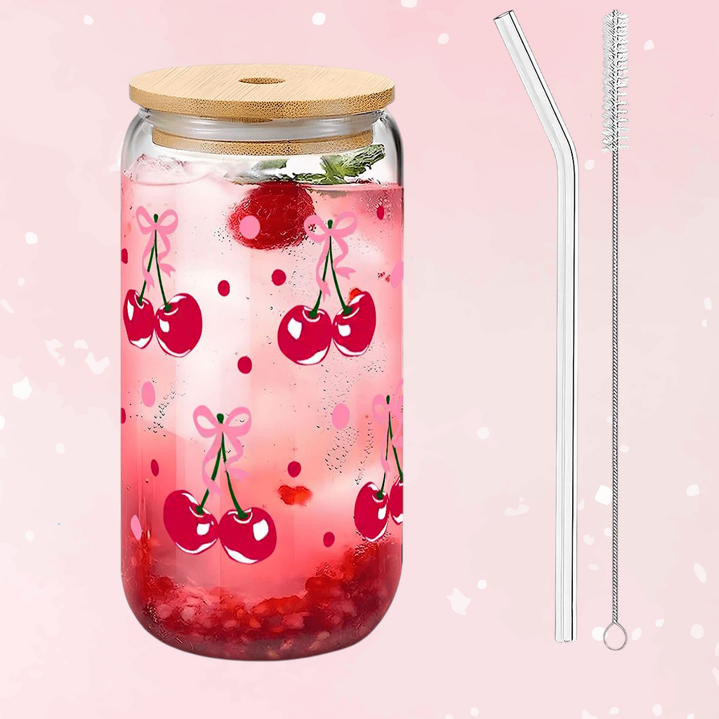 Pretty In Cherries Glass Sipper