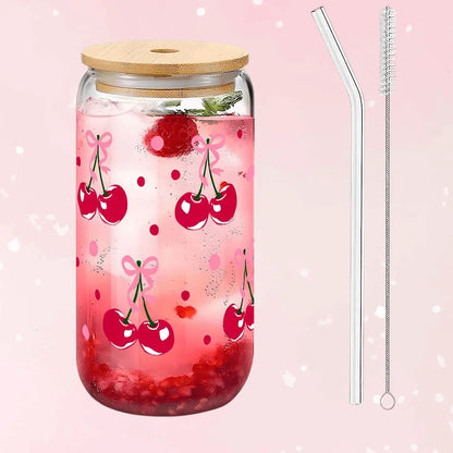 Pretty In Cherries Glass Sipper - Puppy's Aesthetics