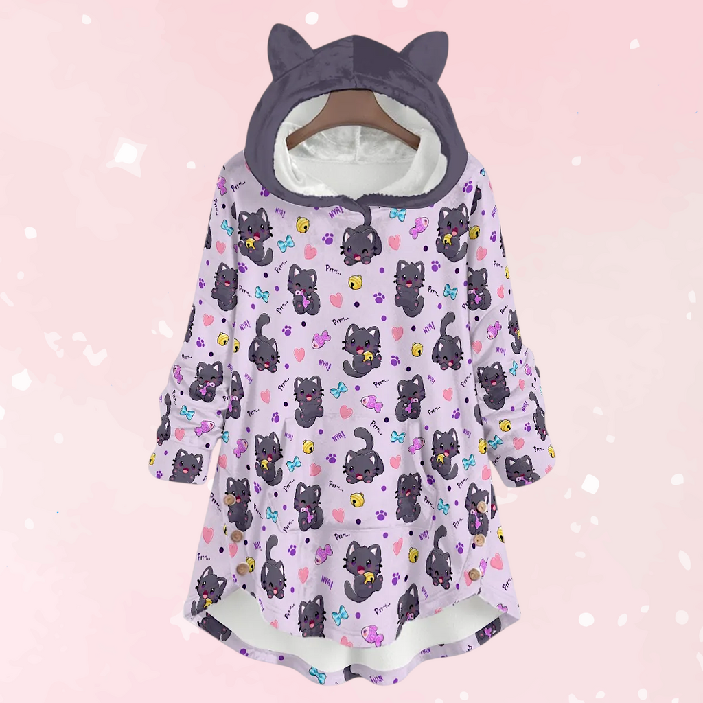 Purrfectly Playful Flannel Ears Hoodie