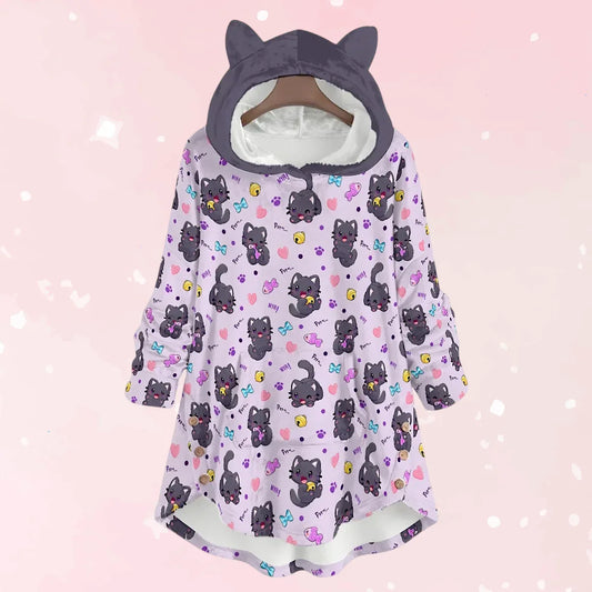 Purrfectly Playful Flannel Ears Hoodie - Puppy's Aesthetics