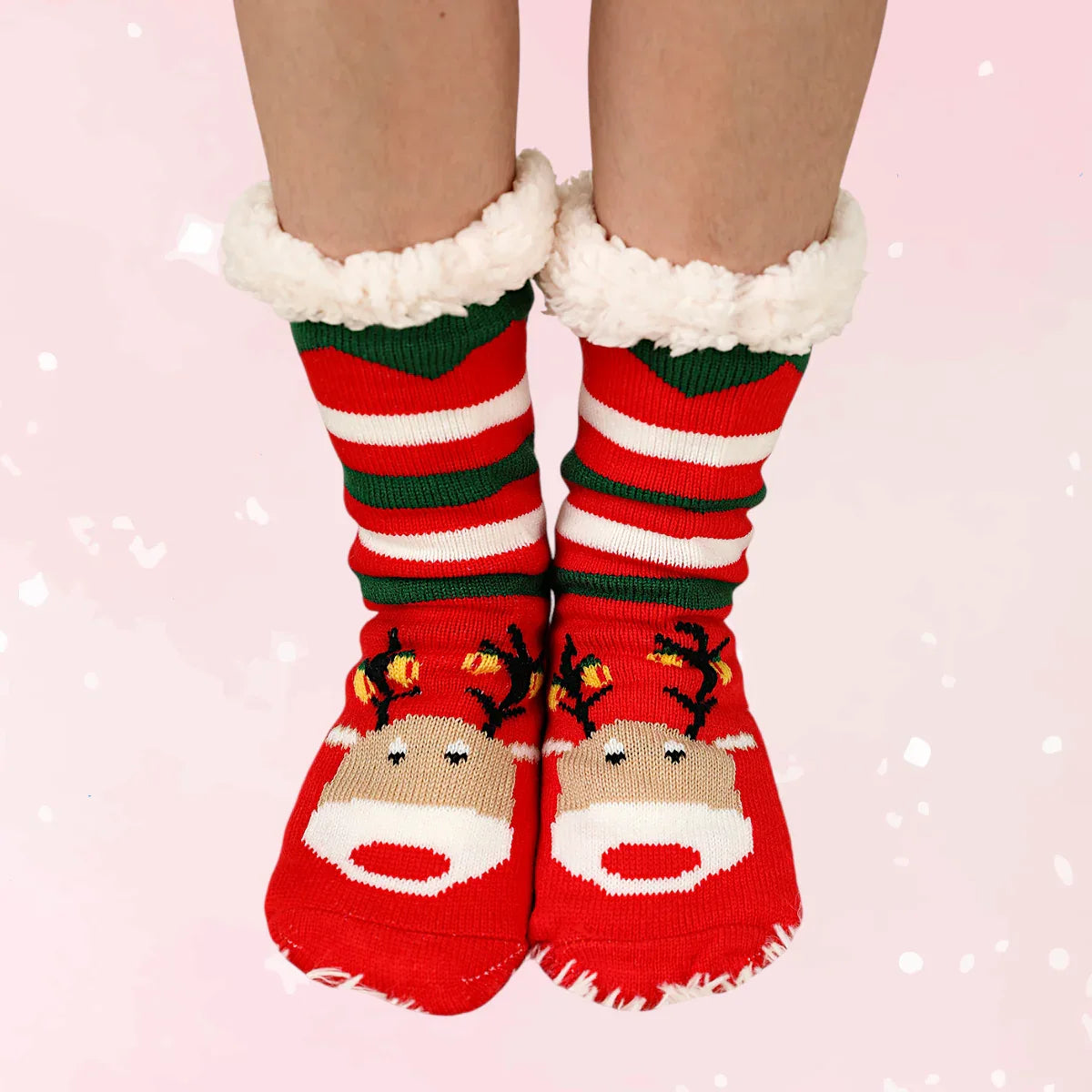 Red Reindeer Christmas Knit Socks - Puppy's Aesthetics