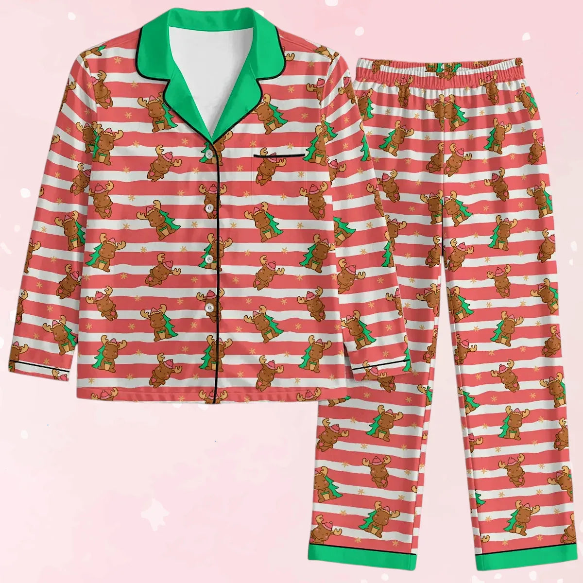 Merry Moose Satin Pajama Set - Puppy's Aesthetics