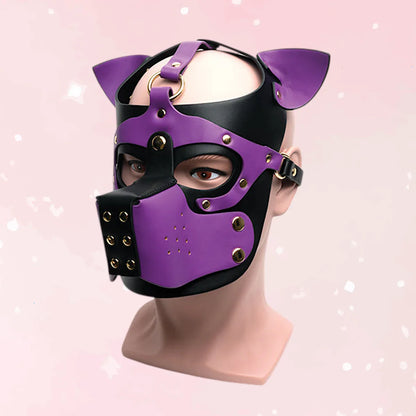 Black/Purple Bondage Pup Hood - Puppy's Aesthetics