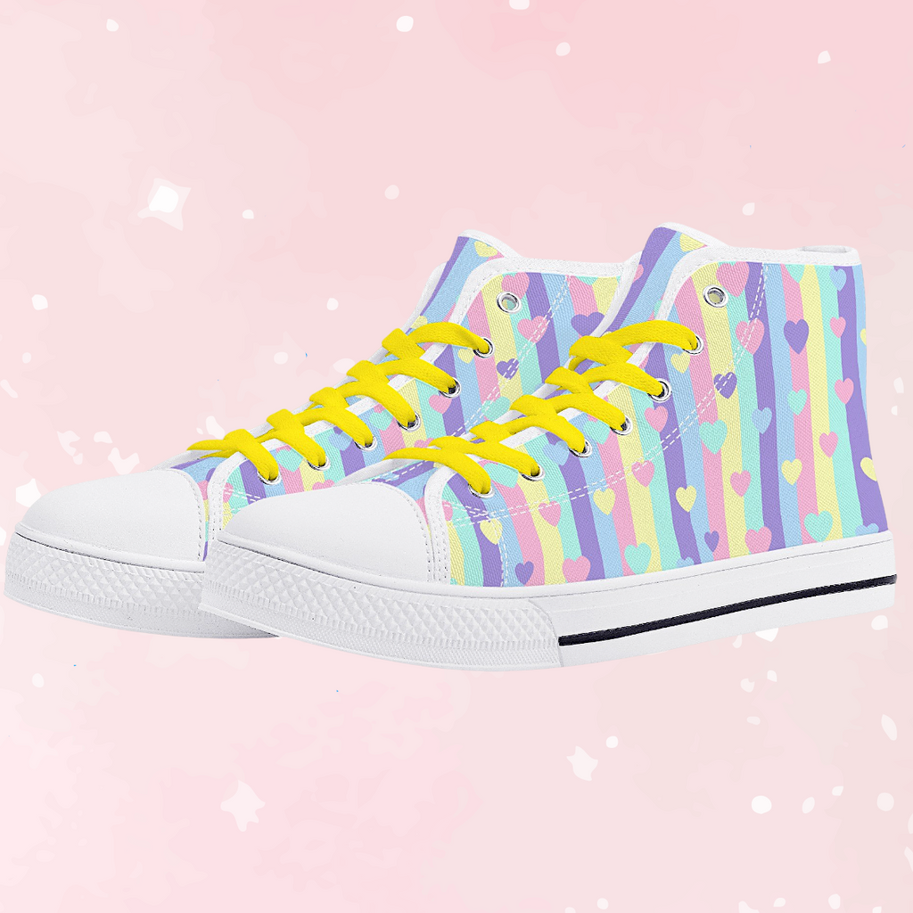 Pastel Stripes & Hearts High Top Canvas Shoes
