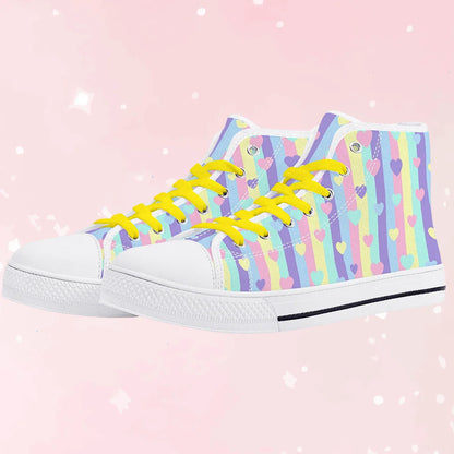 Pastel Stripes & Hearts High Top Canvas Shoes - Puppy's Aesthetics
