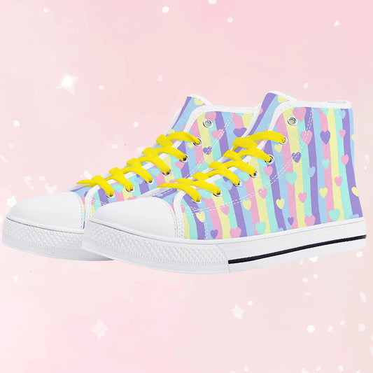 Pastel Stripes & Hearts High Top Canvas Shoes - Puppy's Aesthetics