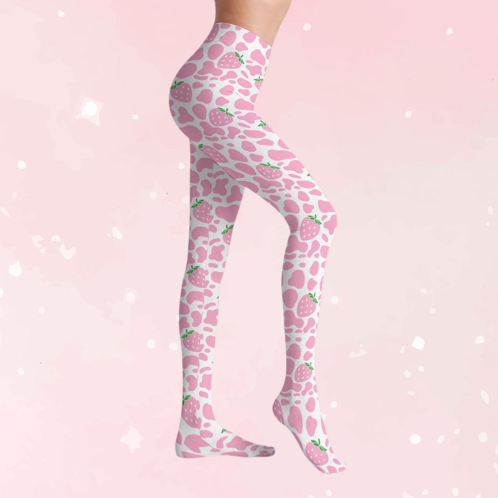 Strawberry Moo Pink Stretchy Tights
