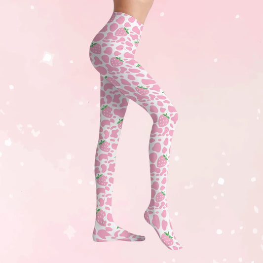 Strawberry Moo Pink Stretchy Tights - Puppy's Aesthetics