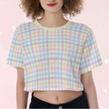Rainbow Unicorn Plaid Crop Play Tee