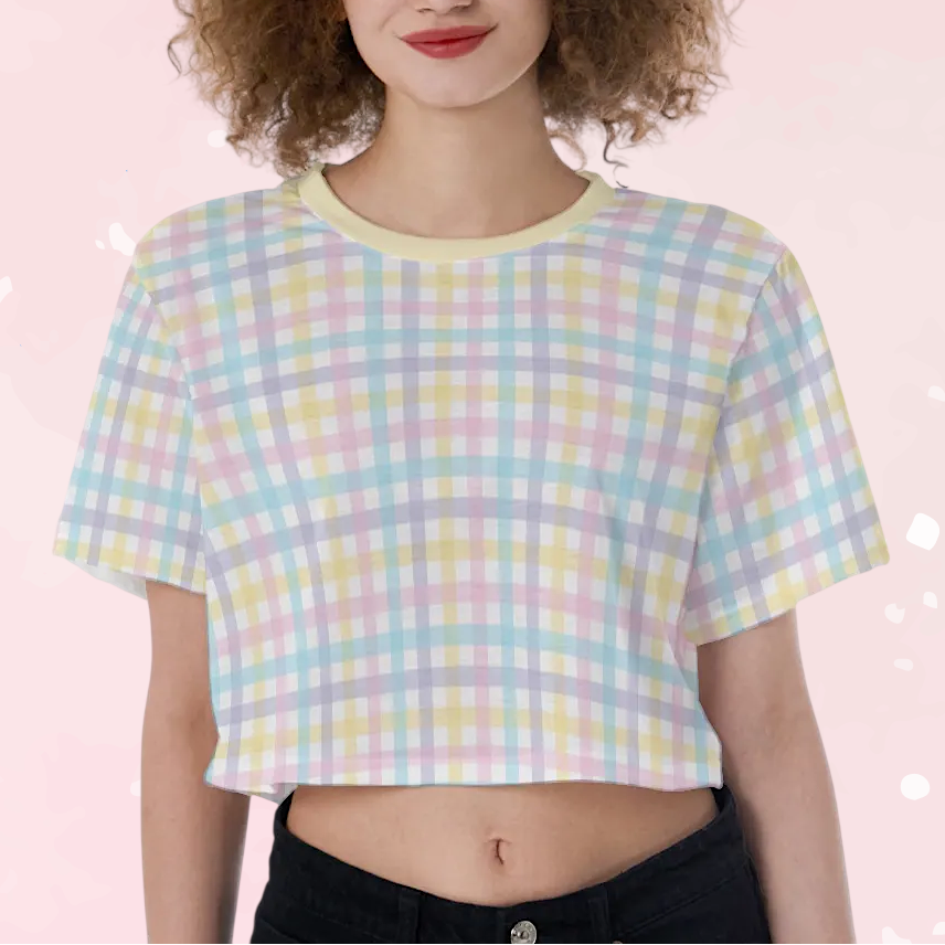 Rainbow Unicorn Plaid Crop Play Tee
