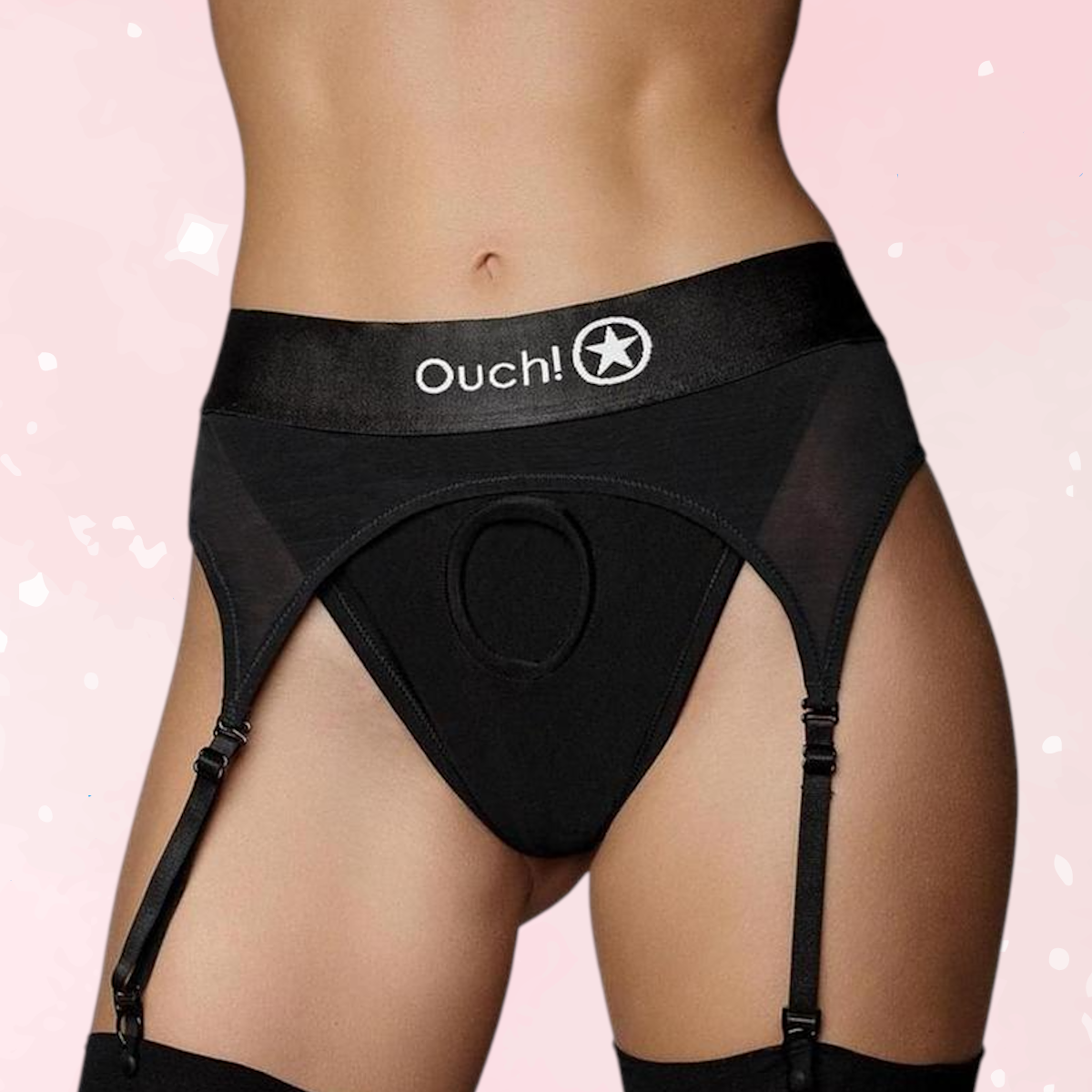 Vibrating Strap-On Thong with Adjustable Garters