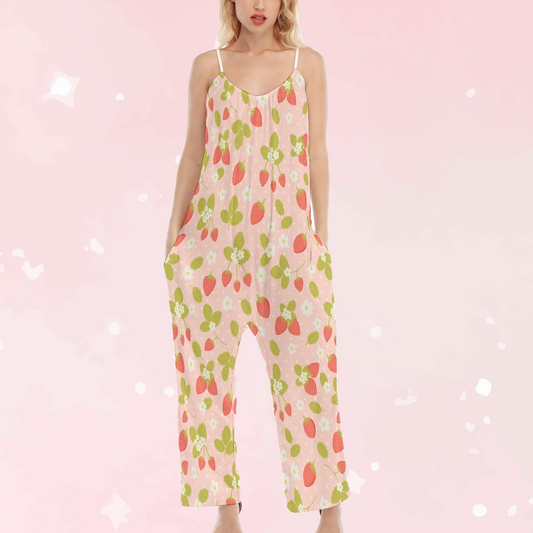 Cute Strawberry Sleeveless Jumpsuit