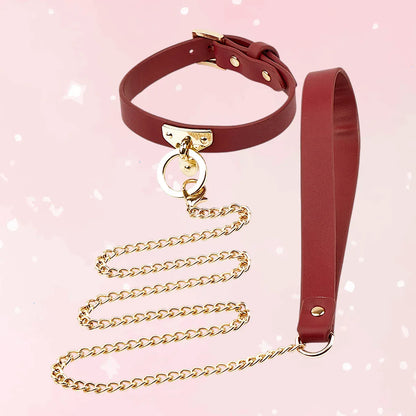 Red PU Leather Collar & Leash - Puppy's Aesthetics