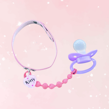 Adult Pacifier Kitty Pink Chewable Strap Collar
