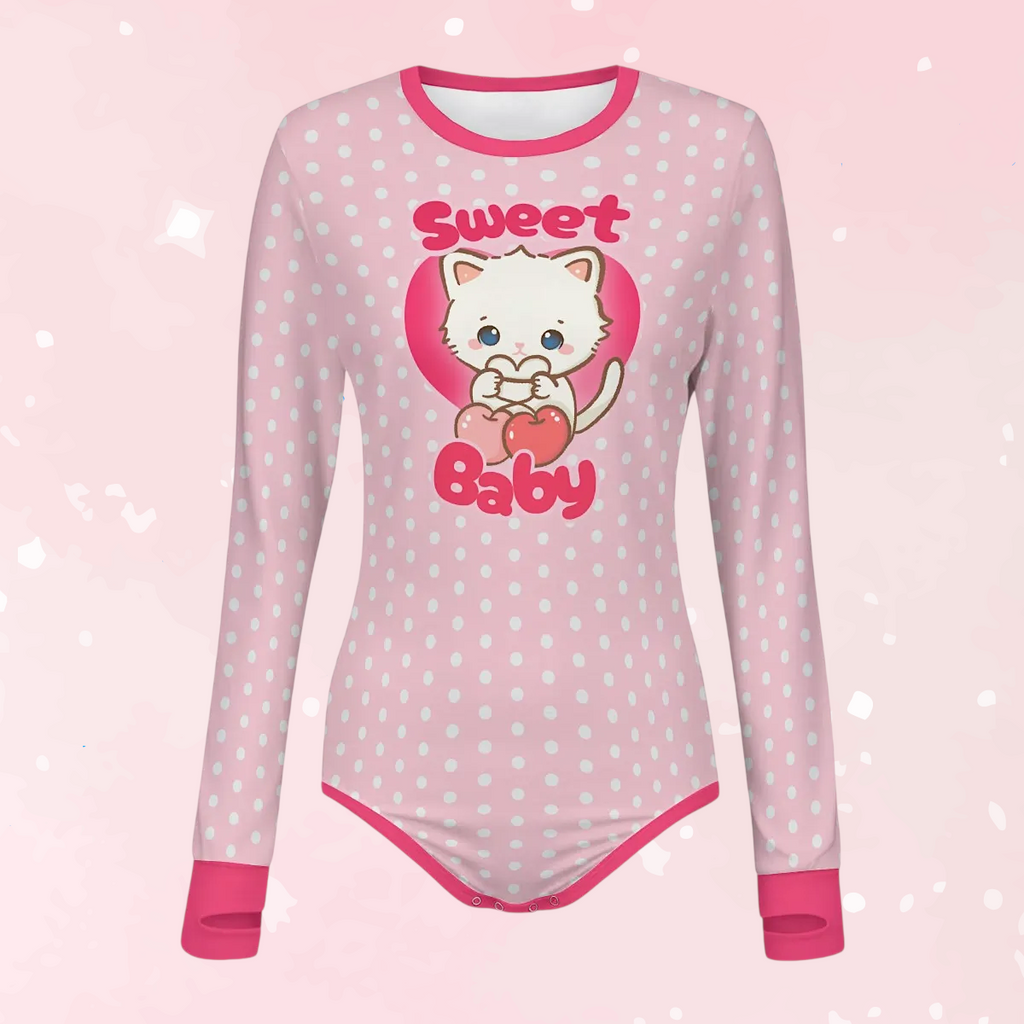 Sweet Cherry Kitty Long Sleeve CuddleSuit - Puppy's Aesthetics