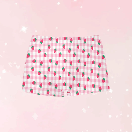 Strawberry Plaid Boyshort Panties - Puppy's Aesthetics
