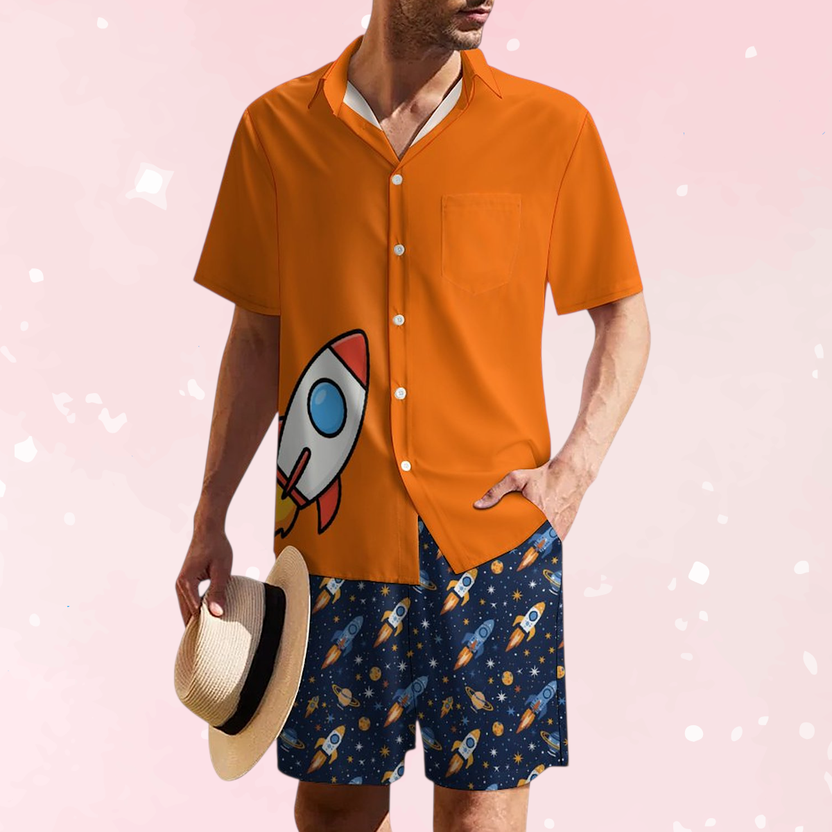 Cute Cosmic Rocket Shorties Set