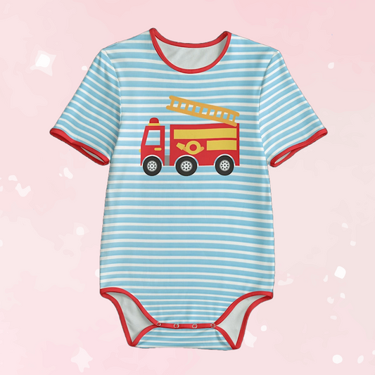 Striped Firetruck Adult Unisex Onesie