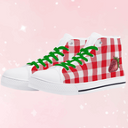 Plaid Strawbie Unisex High Top Canvas Shoes